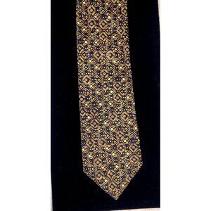 Brioni 100% Silk Handmade Tie With Gold & Navy Floral Heart Design Made In Italy